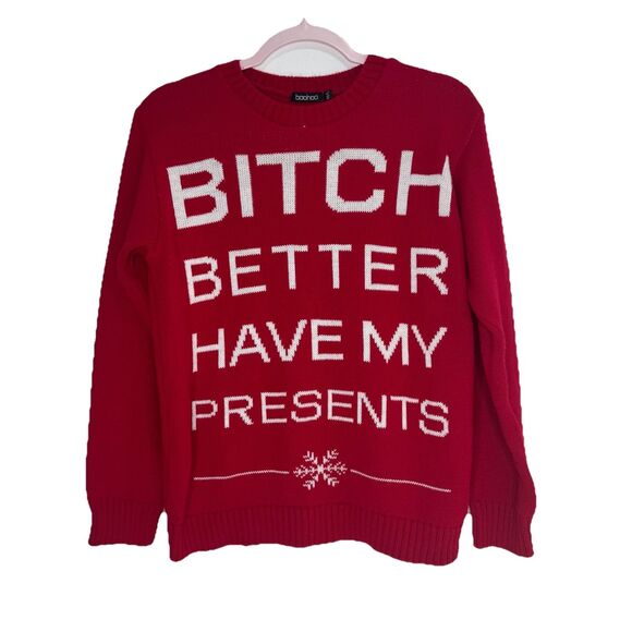 Christmas Sweater Funny Ugly Jumper Crewneck Better Have My Presents Sz M/L - Picture 2 of 5